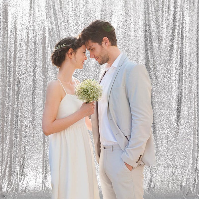 Poise3EHome 5FT x 7FT Silver Sequin Photography Backdrop Curtain for Party Decoration, Silver - Image 3